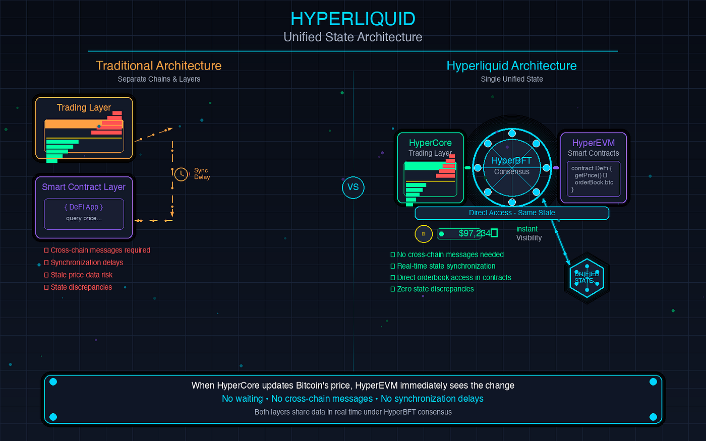 Abstract visualization of event-driven oracle reacting to real-time on-chain DeFi event with dynamic data streams flowing into smart contract blockchain